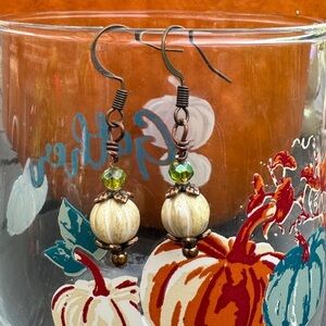 Handmade Czech Glass White/Cream Pumpkin Earrings